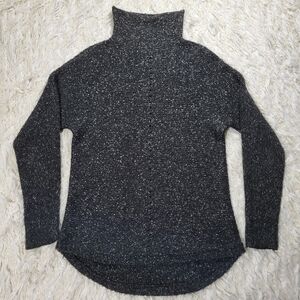 VELVET BY GRAHAM & SPENCER SMALL MIXED STITCH FUNNEL NECK SWEATER CHARCOAL